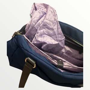 Lo & Sons The O.G. Navy Nylon Travel Laptop Tote Bag with Lavender Lining